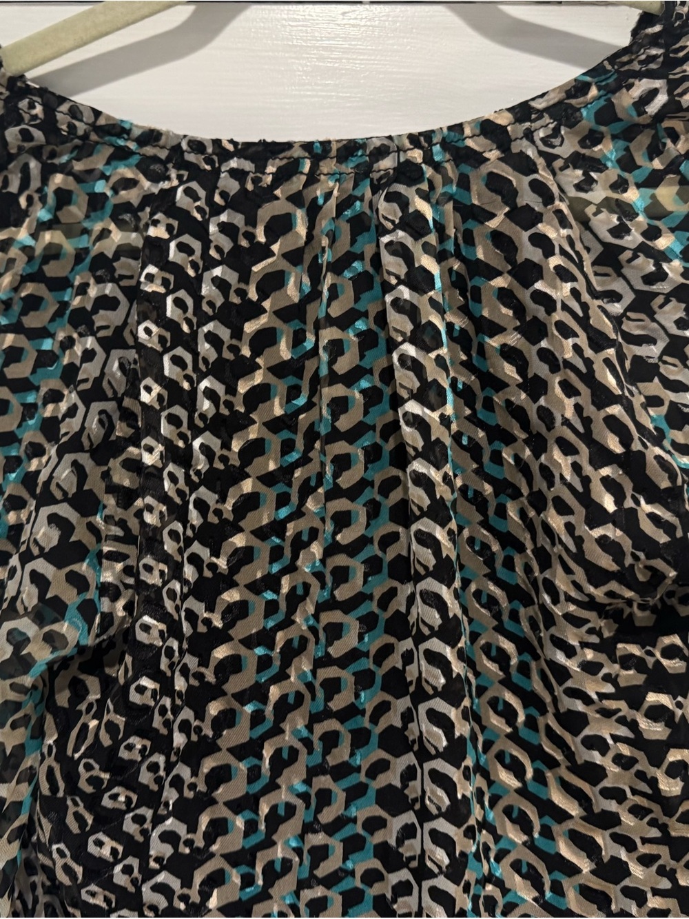 Diane Von Furstenberg Black, Teal & Cream chain link Print Sheer Blouse - Picture 7 of 8